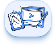 Ícone de documentos e vídeo, representando conteúdo multimídia.